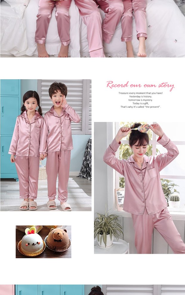 Mùa xuân và mùa thu trẻ em đồ ngủ bằng lụa cô gái công chúa băng lụa dài tay phù hợp với mẹ và con gái bộ đồ ngủ ngắn tay