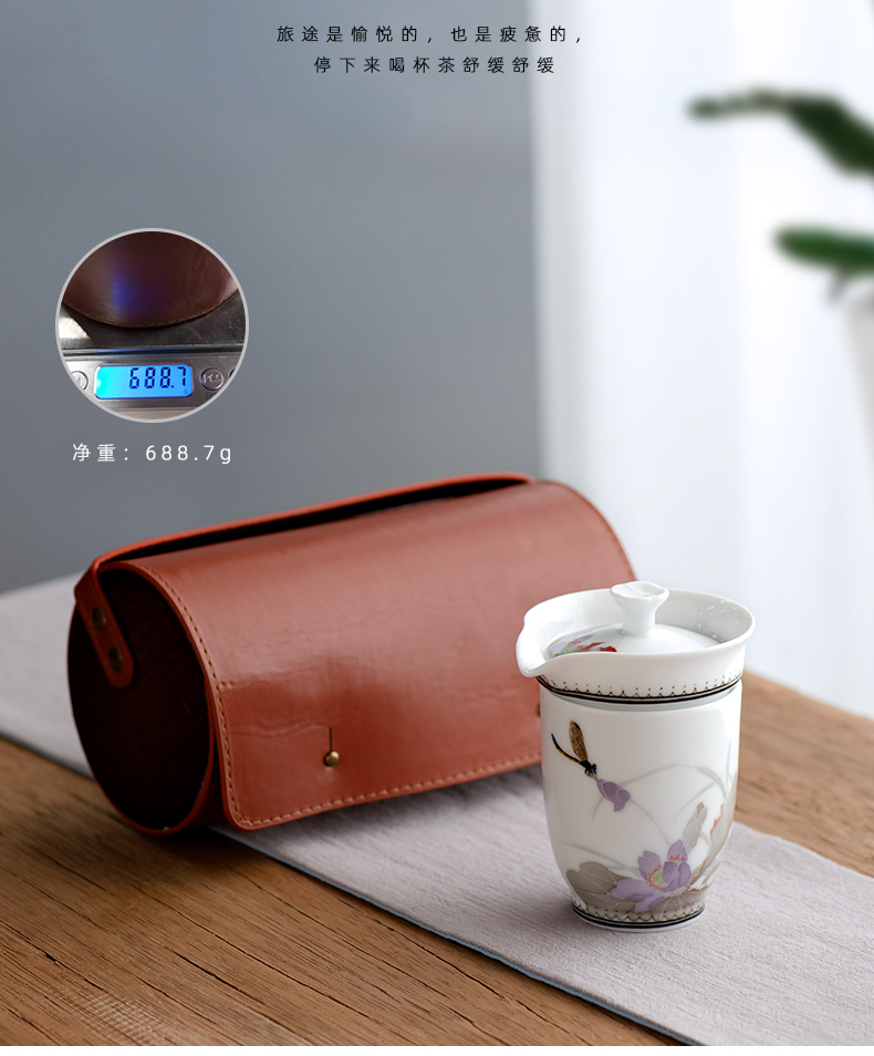 Travel tea set suit portable bag simple hand - made ceramic tea cup kung fu tea set to crack a pot of three