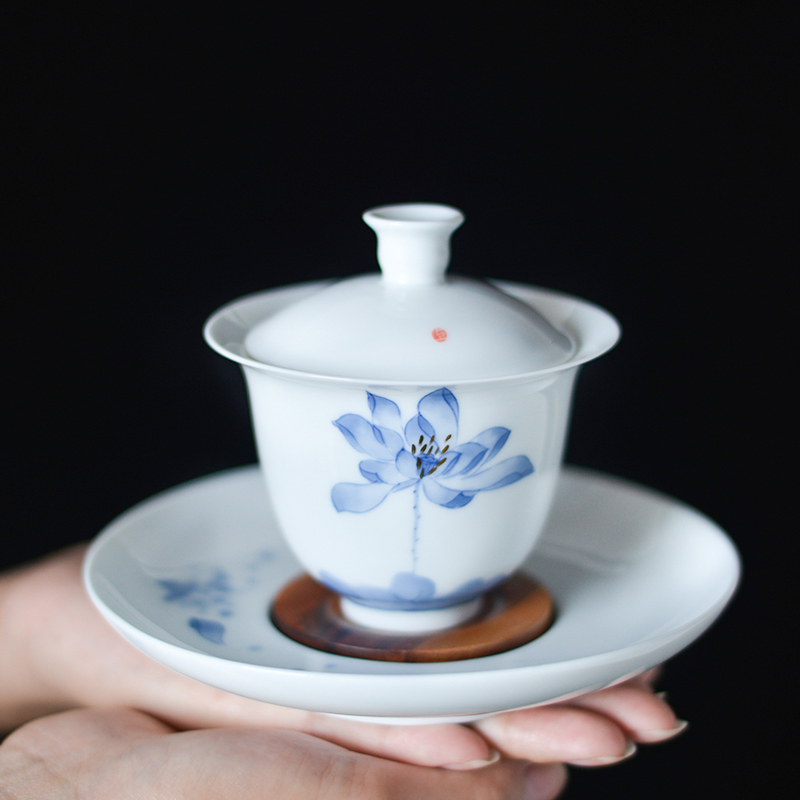 Thousand red up ceramic tureen large kung fu tea set household hand - made white porcelain three to cover a cup of tea to tea cups
