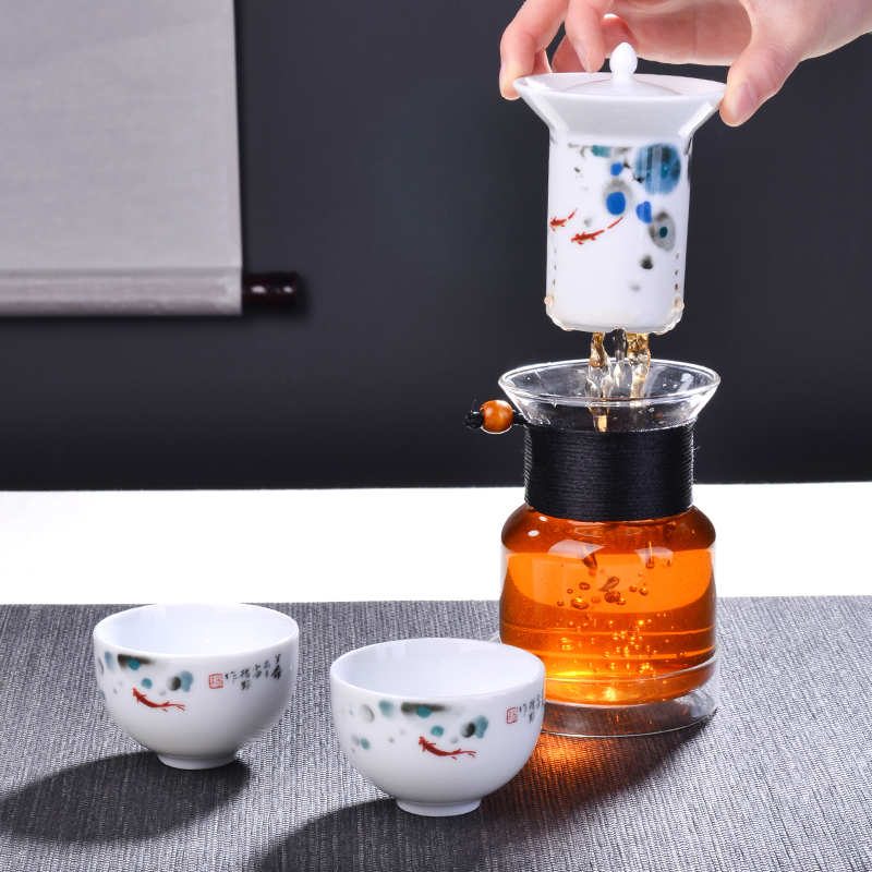 Travel under glaze color porcelain tea set suit portable package a pot of two glass teapot kung fu tea set ceramic crack cup