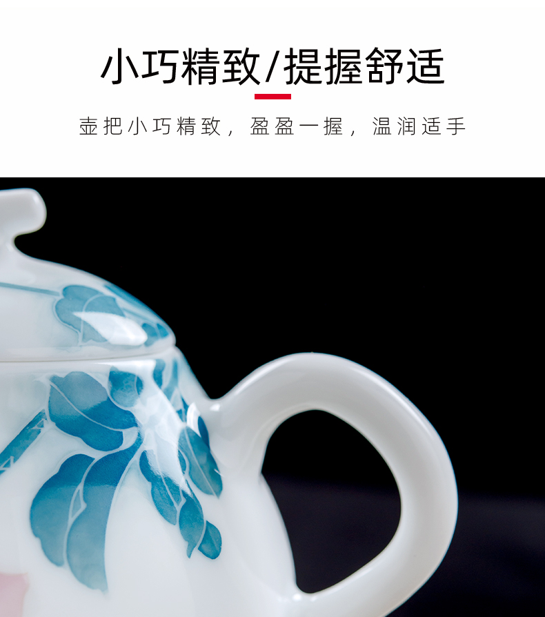 Thousand red up ceramic teapot pot of household belt filter teapot pure hand draw little teapot white porcelain kung fu tea set