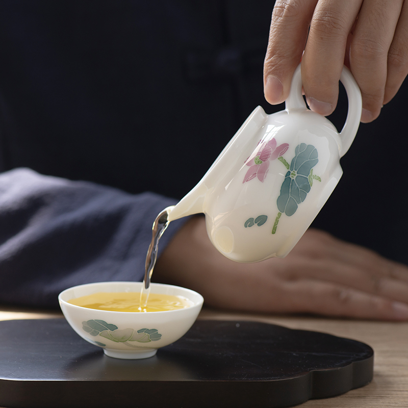 Thousand red up ceramic tea set suit household contracted style under the glaze color hand - made lotus six small sets of kung fu tea set