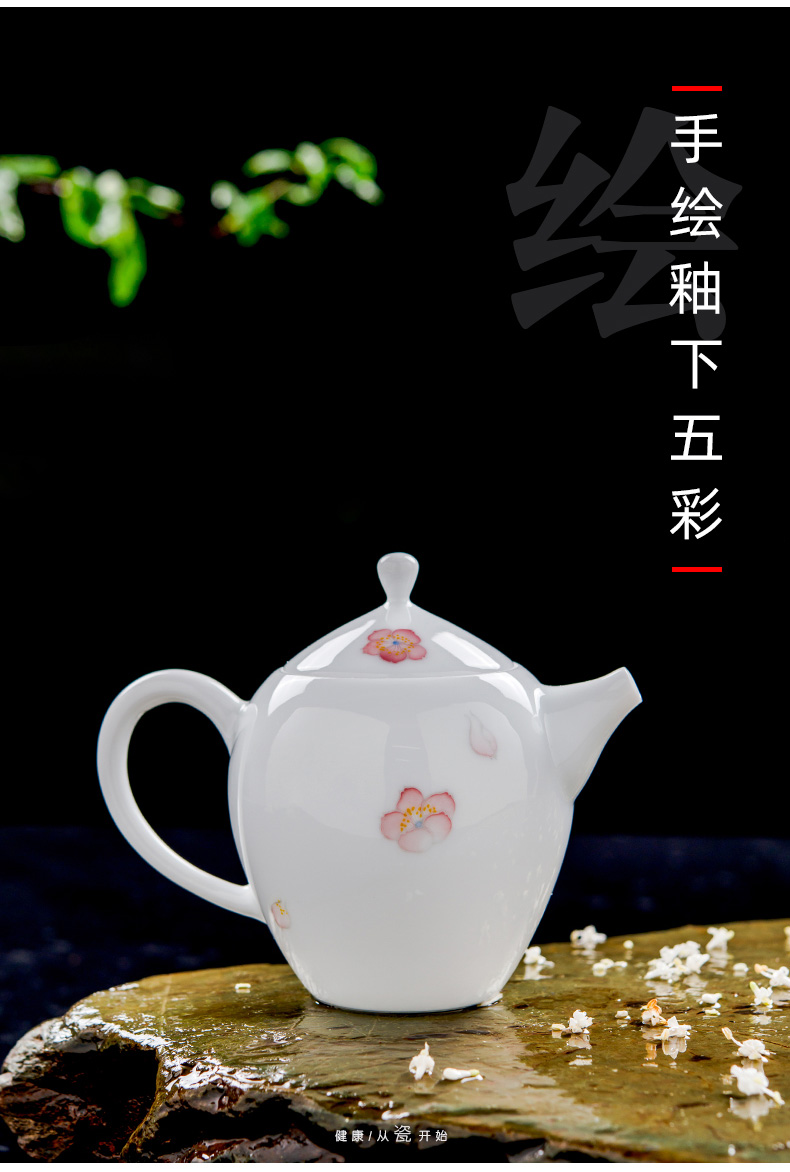 Thousand red up liling porcelain ceramic kung fu tea pot small single pot of household pure hand draw colorful teapot white porcelain glaze