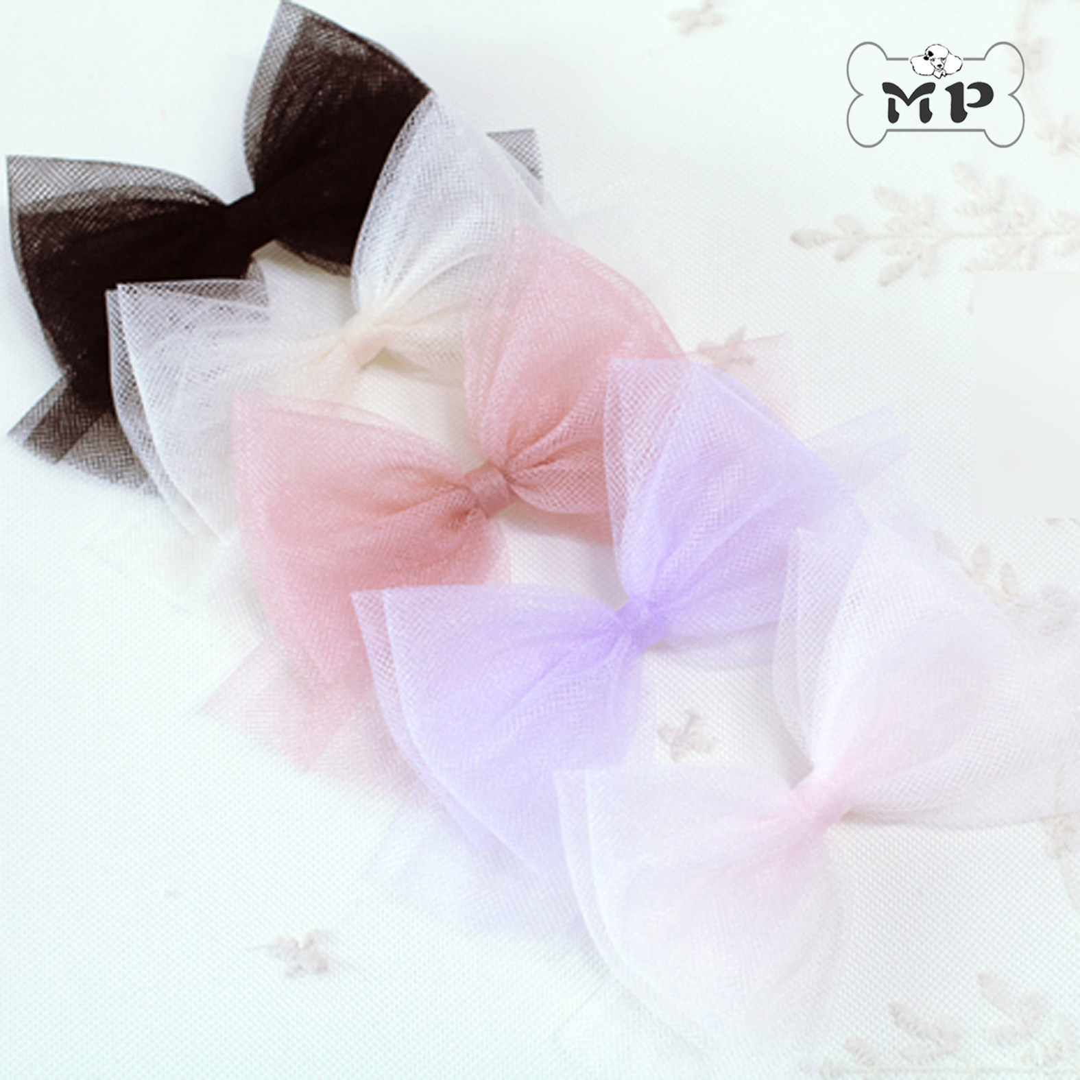 『Memory Pet』Korean Pet Headwear Cat and Dog Glittering Mesh Gauze Big Bow Hair Clip Top Clip