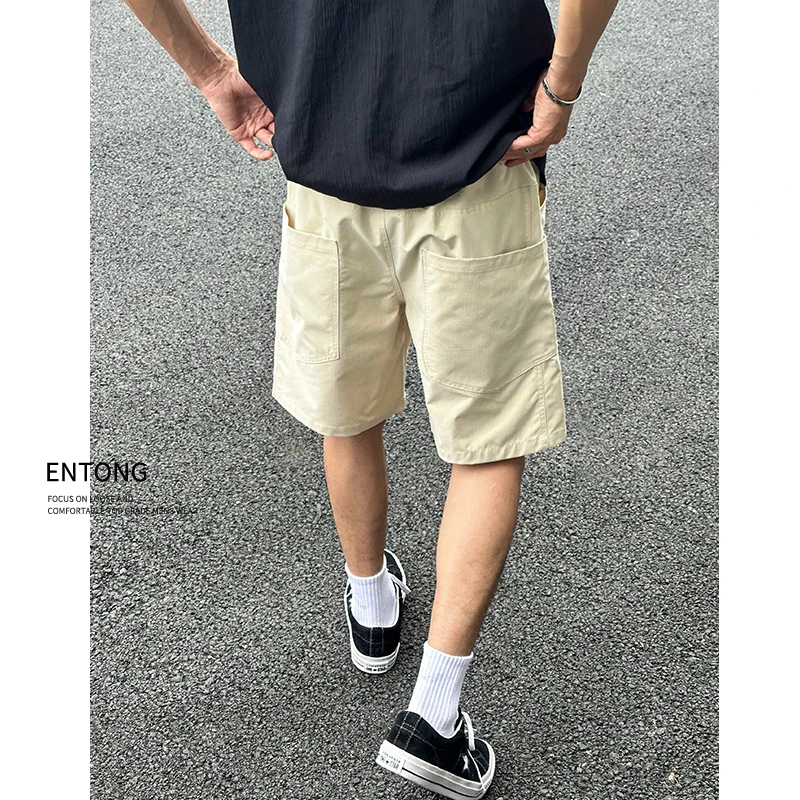 Entong American-Style Trendy Brand Large Pocket Cargo Shorts for Men, Casual Summer Quick-Drying Thin Loose Large Size Five-Point Shorts