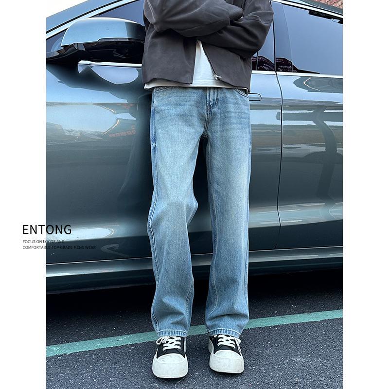 Entong American Retro Light Blue Jeans 2025 New Style Men's High Street Loose Straight Casual Long Pants