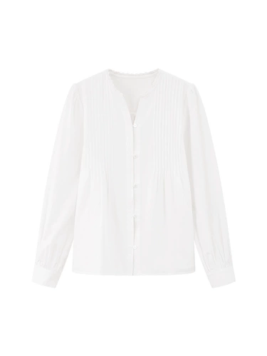 瞌睡兔 Белый фонарь, весенняя ретро рубашка, французский стиль, подходит для подростков, V-образный вырез