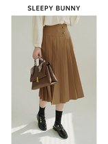 Sleeping rabbit vintage texture long pleated skirt 2021 New Light mature wind high waist a-shaped skirt women thin