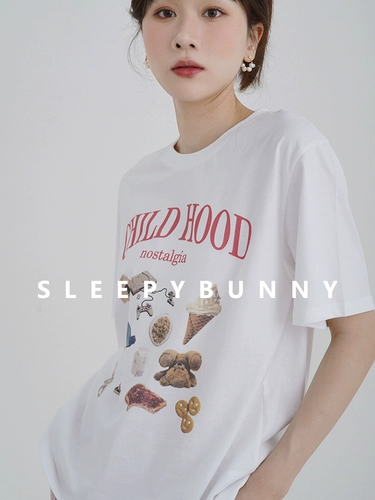 瞌睡兔 Летняя модная футболка для отдыха, оверсайз, круглый воротник