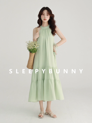 瞌睡兔 Ретро летнее платье без рукавов, длинная юбка, французский ретро стиль, оверсайз