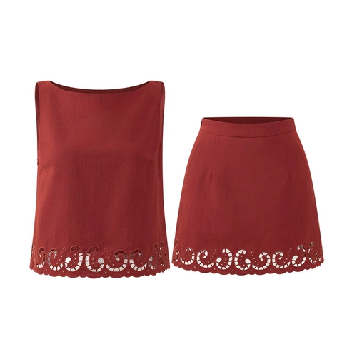 Майка топ, красная мини-юбка, комплект, А-силуэт