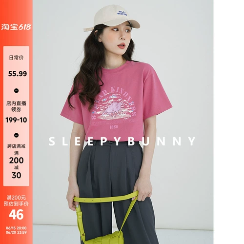 瞌睡兔 Летняя модная хлопковая футболка, свободный крой