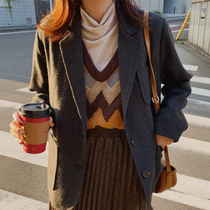  Sleepy rabbit wool retro college style coat herringbone wool blazer womens autumn and winter 2020 new loose