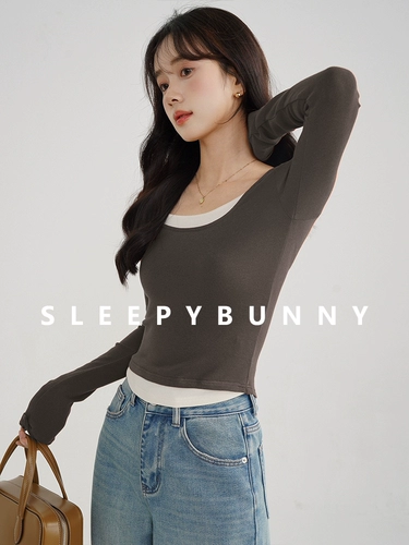 瞌睡兔 Комплект, весенний милый приталенный трикотажный лонгслив, подходит для подростков