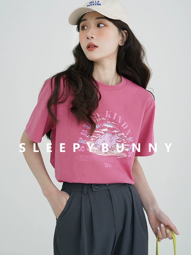 瞌睡兔 Летняя модная хлопковая футболка, свободный крой
