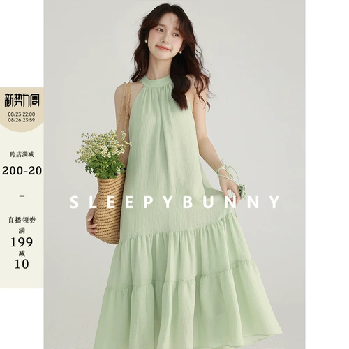 瞌睡兔 Ретро летнее платье без рукавов, длинная юбка, французский ретро стиль, оверсайз