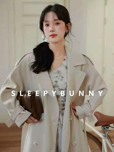 瞌睡兔 Белое осеннее пальто, куртка, плащ, в британском стиле, свободный крой, подходит для подростков