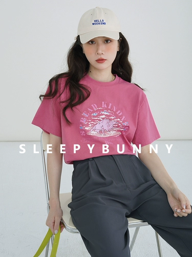 瞌睡兔 Летняя модная хлопковая футболка, свободный крой