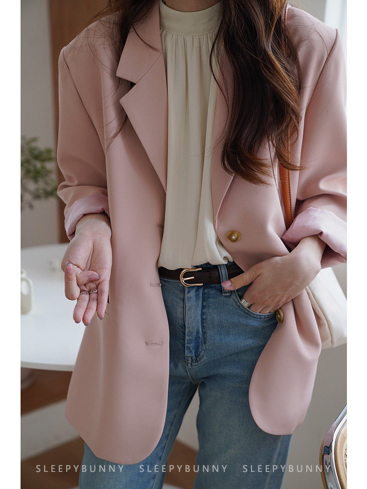Sleepy rabbit small pocket suit jacket women's spring and autumn new loose drape all-match mid-length small suit
