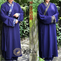 Thickened linen autumn and winter robes Xiangyun lace robe Taoist martial arts middle gown knee gown Wu Dang Taiji suit suit