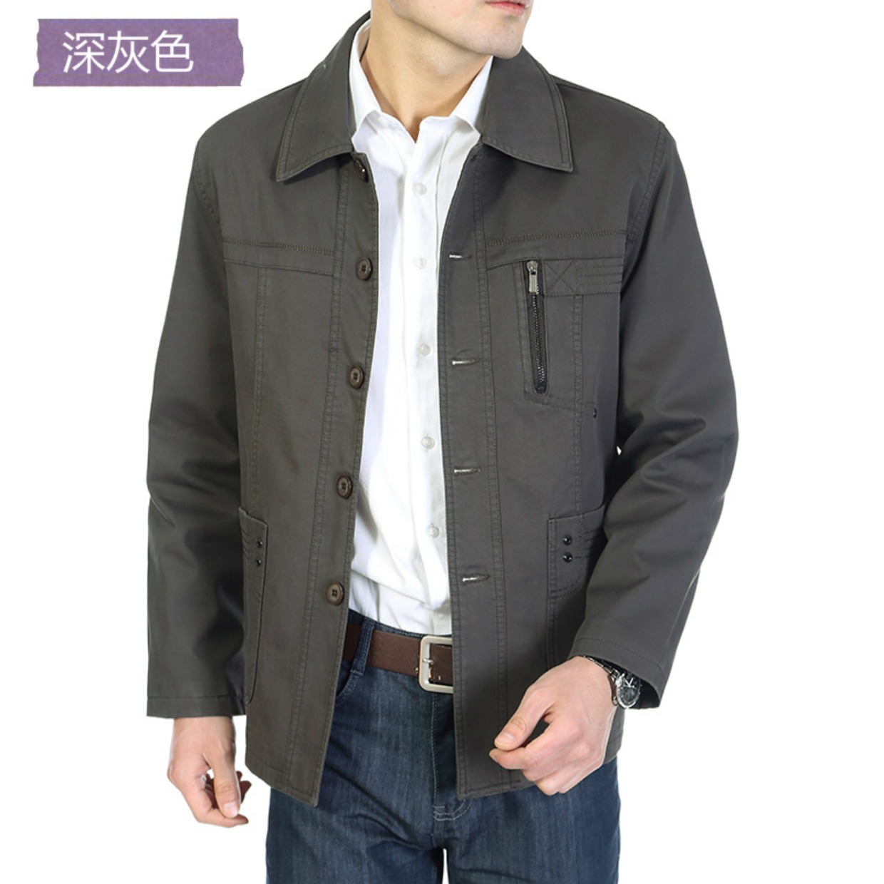 Áo khoác nam trung niên mùa xuân và mùa thu dài tay áo khoác cotton bố giải trí để tăng thêm áo khoác béo 2016 áo khoác mùa đông