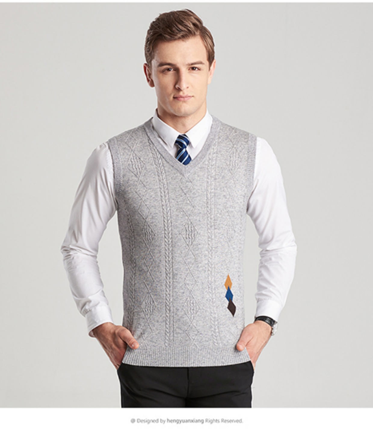 Đàn ông trung niên mùa thu dệt kim đan vest cha không tay áo len áo len trung niên nam vest vest áo vest đen