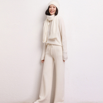 Autumn and winter drapey knitted wide-leg pants womens 100% pure cashmere straight-leg trousers high waist and thin temperament commuter tide