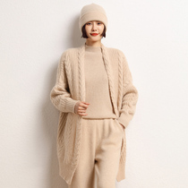 Green velvet purple velvet 100% cashmere coat cardigan womens mid-length coat 2022 spring new heavy knitted sweater