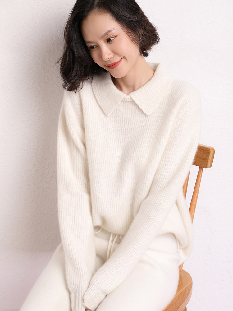100% cashmere sweater women's pullover polo collar sweater autumn and winter new pure cashmere slim short knitted bottoming shirt