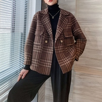Double-sided cashmere coat womens long lace-up waist 2021 New Spring short little woolen coat