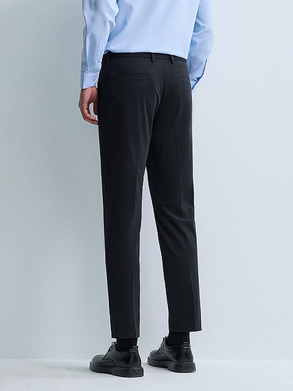 HLA/海澜之家轻商务经典修身黑色西裤25春夏新款刺绣九分裤子男士