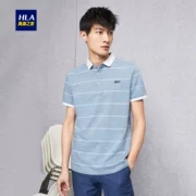 HLA Haishu Nhà màu sắc tương phản sọc thường ngắn tay T-Shirt 2018 mùa hè mới thêu thoải mái POLO áo sơ mi nam