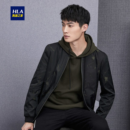 HLA\/海澜之家棒球领撞色花纹夹克2018秋季新