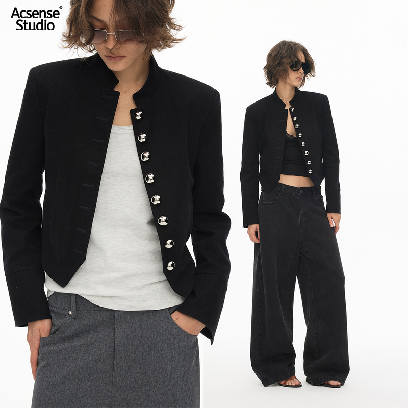 【08.23 New Product】Acsense Studio French-Style Stand Collar Metal Button Short Jacket with Regular Shoulders 【08.23 New Product】Acsense Studio French-Style Stand Collar Metal Button Short Jacket with Regular Shoulders