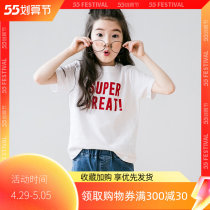 Girl Pure Cotton Short Sleeve T-shirt Foreign Air Summer White Printed Word Undershirt Baby Korean Version CUHK Tong 100 Hitch Blouse