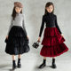 Girls sweater suit foreign style net red velvet skirt 2022 autumn and winter little girl cake skirt two-piece set