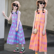 Big and medium girls Polka dot dress Summer Polka dot printing pure cotton princess skirt Seaside holiday childrens over-the-knee skirt