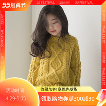 Girl Blouses Spring Autumn Ocean Gas Nets Red Korean Version CUHK Children Yellow Round Collar Long Sleeves Hemp Flower Sleeve Head Knit Sweaters