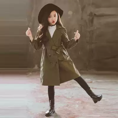 Girls' windbreaker in the long version of spring and autumn 2021 new children's coat in children's autumn dress girls Korean version of foreign school children's clothing