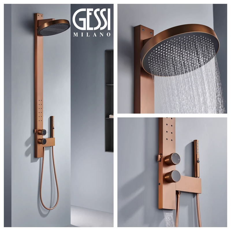 Italian Gessi Exposed Shower Set, All-Copper Rose Gold Waist and Back Spray, Bathroom Pressurized Shower Set