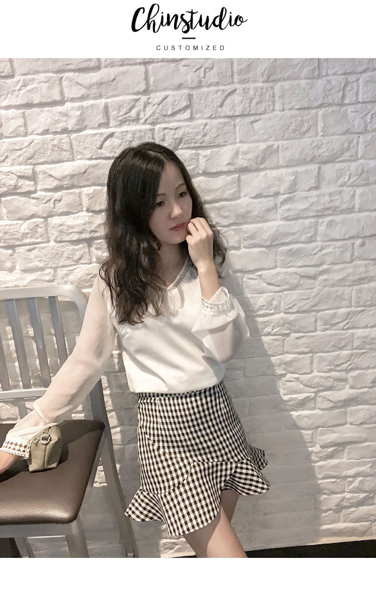 150 cm ngắn nhỏ cộng với kích thước nhỏ XS đuôi cá váy 2018 mùa hè lá sen váy váy kẻ sọc màu đen và trắng chân váy kaki