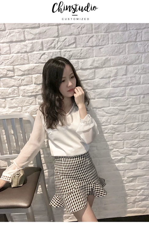 150 cm ngắn nhỏ cộng với kích thước nhỏ XS đuôi cá váy 2018 mùa hè lá sen váy váy kẻ sọc màu đen và trắng chân váy dài công sở