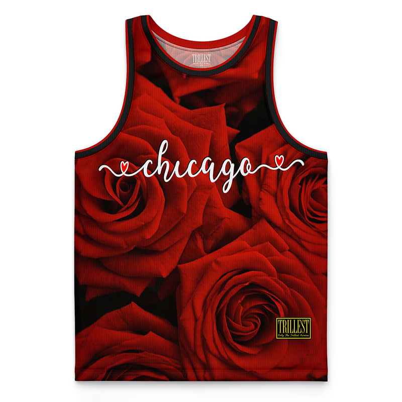 Trillest Chicago Bulls Basketball Jersey Windy City Rose No. 1 Trendy Brand Basketball Tank Top Hip-Hop Full-Body Print
