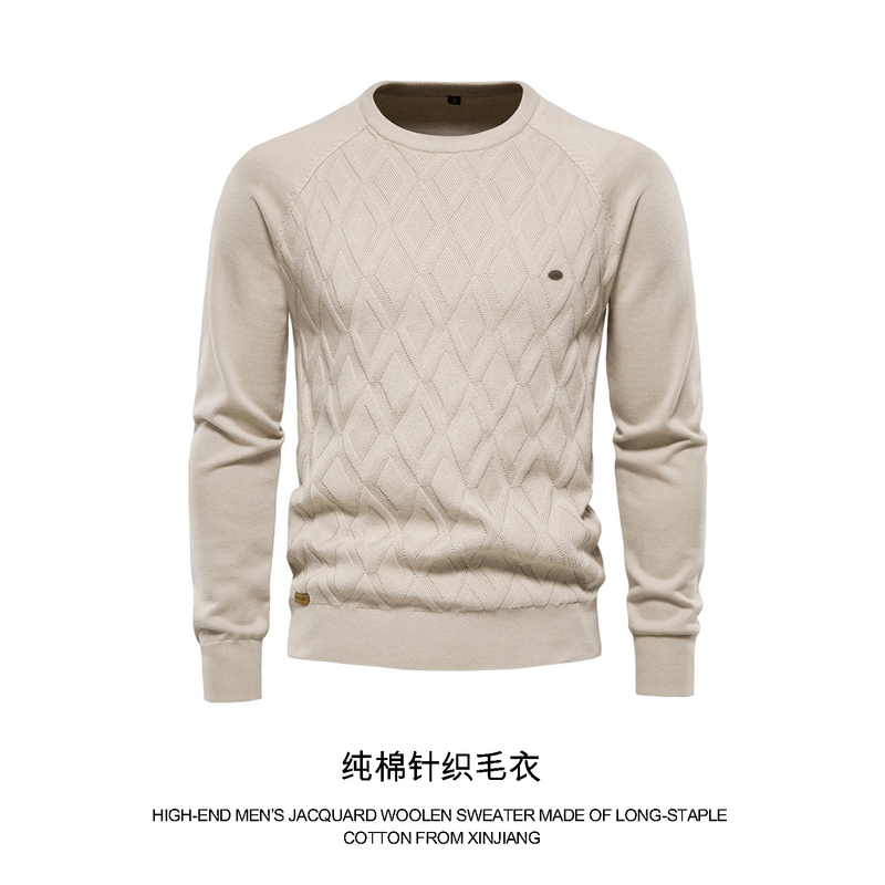 High-End Men's Pure Cotton Sweater Knitwear, Warm Base Layer for Autumn and Winter, Round Neck Sweater, Breathable and Moisture-Wicking, Export Product