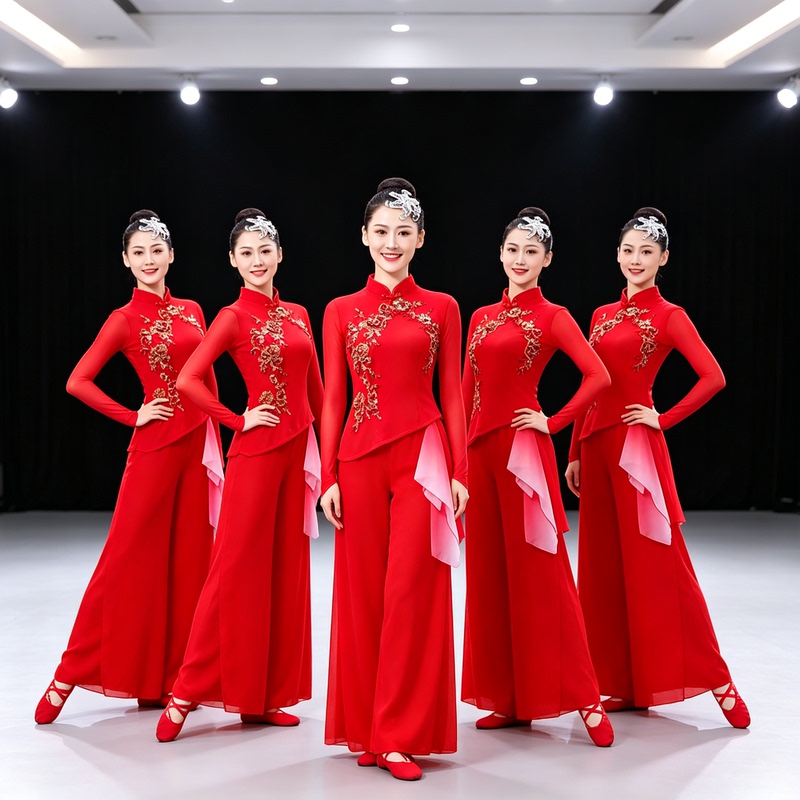 2026 New Jiaozhou Yangko Dance Costume Red Square Dance Wedding Dance Fan Festive Chinese Style Performance Outfit for Women