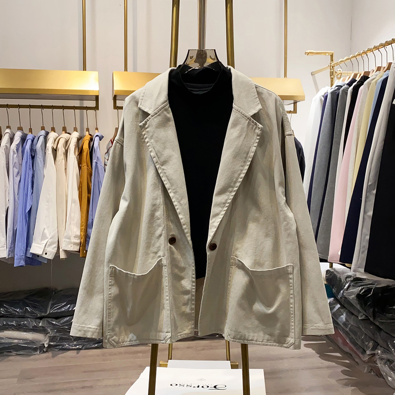 【Xiao Ai's Shop Real Shot】Japanese Retro Artistic Hong Kong Style Blazer Jacket for Spring and Autumn Simple Jacket Top