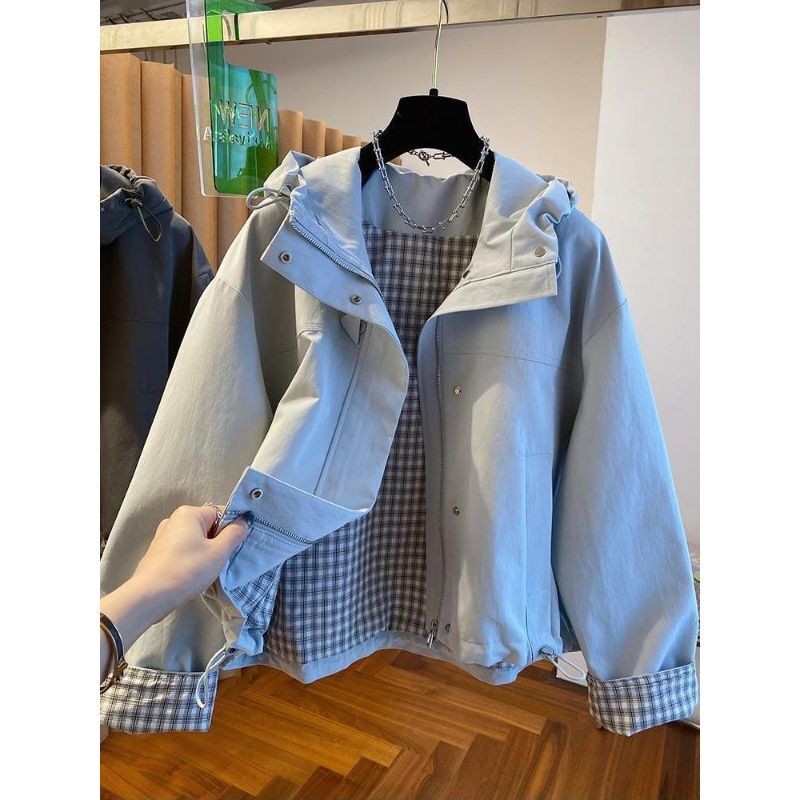 Extra Large Size 150kg Short Hooded Workwear Jacket for Women, New Spring and Autumn Style, Slimming and Elegant Loose Trench Coat for Plus-Size Women Extra Large Size 150kg Short Hooded Workwear Jacket for Women, New Spring and Autumn Style, Slimming and Elegant Loose Trench Coat for Plus-Size Women