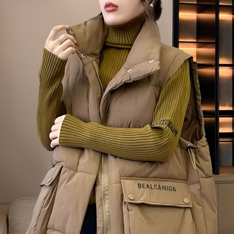 Extra Large Size 150kg down Cotton Vest for Women, Stylish and Loose-Fitting for Autumn and Winter, Slimming Outerwear for Plus-Size Women, Sleeveless Vest ins