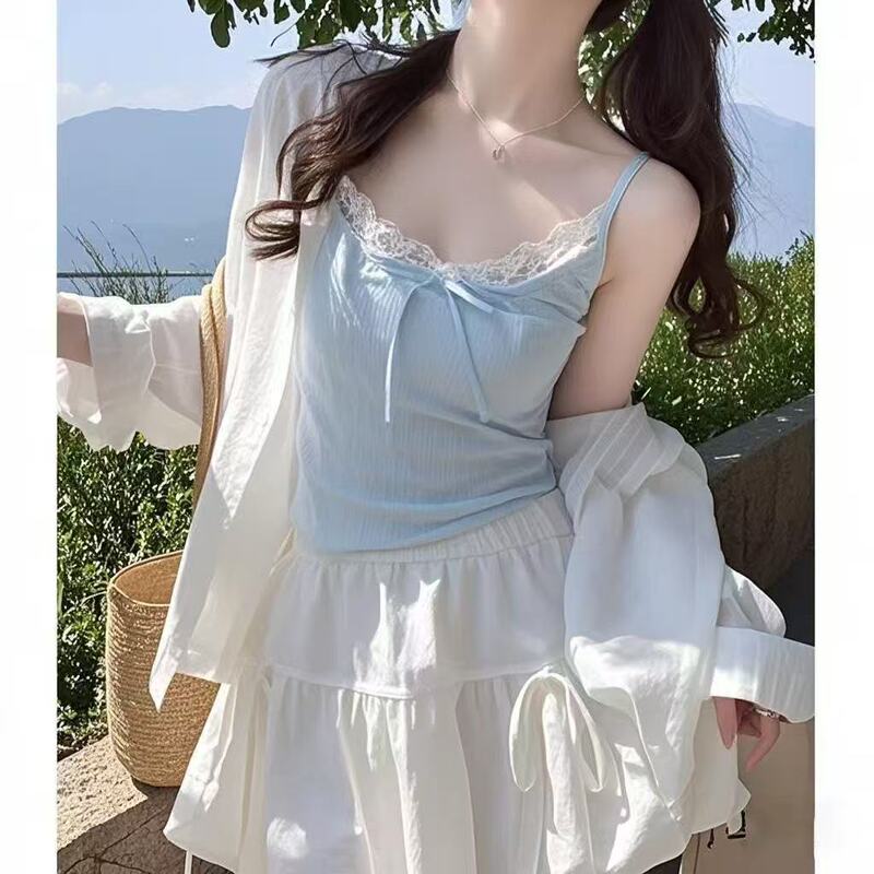 Extra Large Size 150kg Pure Lace Camisole Summer New Style Bow Tie Vest Slim Fit Top ins