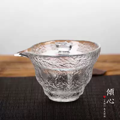 Japanese-style early snow pattern thickened heat-resistant glass Sansai cover bowl Teacup Kung Fu tea bowl Hand grab pot Tea set Large
